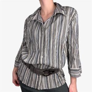 Apt 9 blue white brown striped button up blouse collared